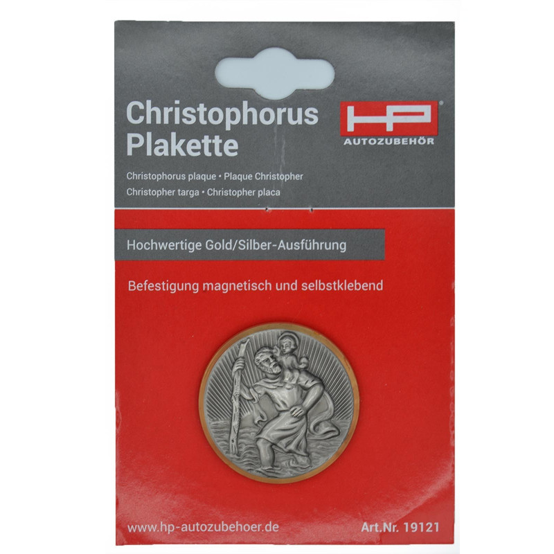 HP Autozubehör Christophorus Plakette - Gold & Silber Autoaufkleber